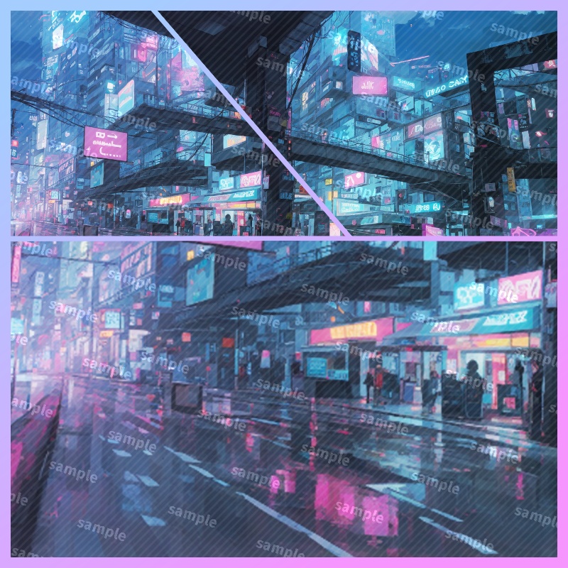 動く背景素材:雨夢の街 - Pastel Neon Street