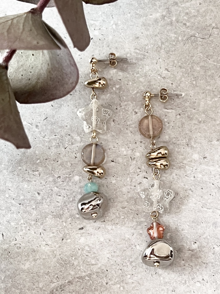 ミルフィオリガラスのロングピアス