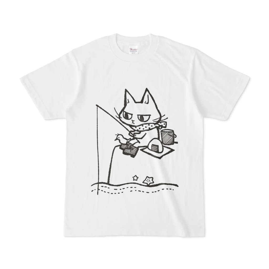 釣りをする猫（白黒ver.）