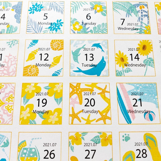 2021年7月のリゾートな日付シート(3点×2サイズセット)
