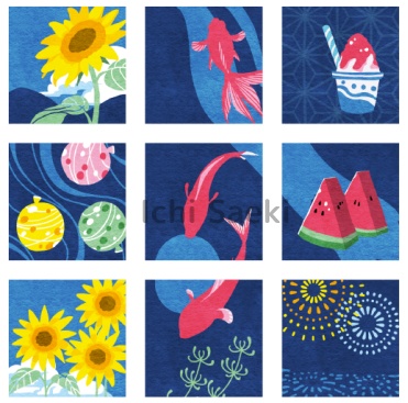 2021年8月の夏祭りっぽい日付シート(3点×2サイズセット)