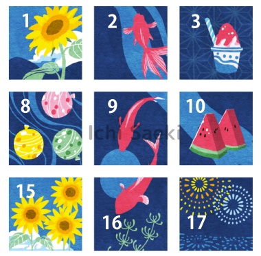 2021年8月の夏祭りっぽい日付シート(3点×2サイズセット)