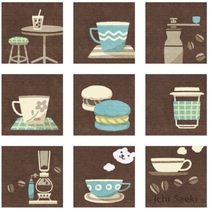 2021年9月のカフェな日付シート(3点×2サイズセット)