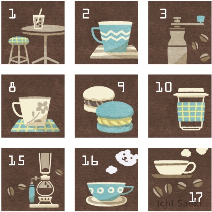 2021年9月のカフェな日付シート(3点×2サイズセット)