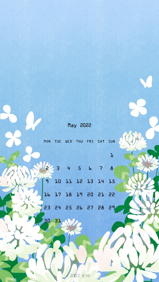 2022年5月のシロツメクサとレンゲの日付シート