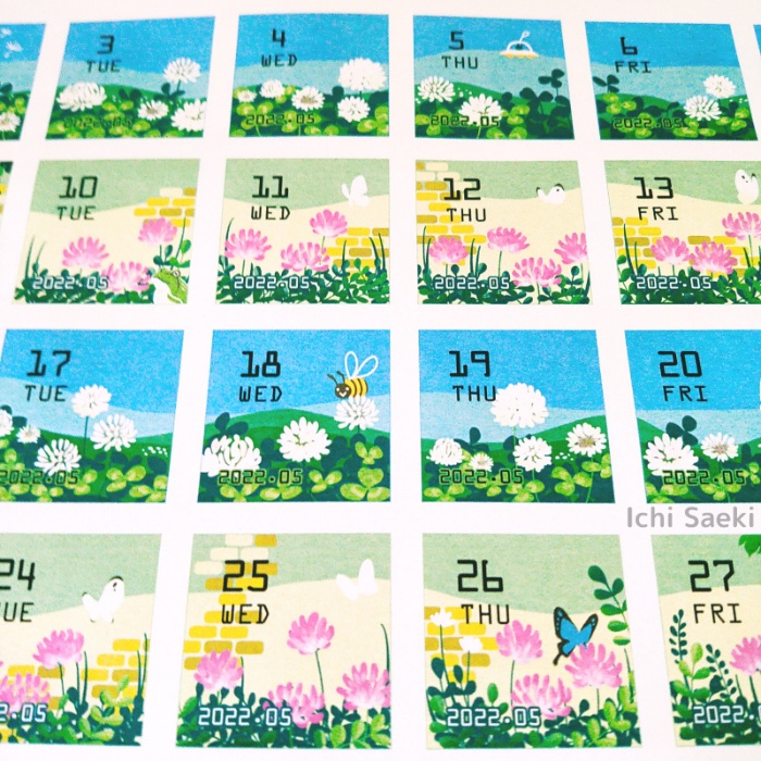 2022年5月のシロツメクサとレンゲの日付シート