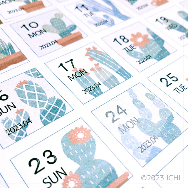 【有料版】2023年4月のサボテンと鉢植えの日付シート