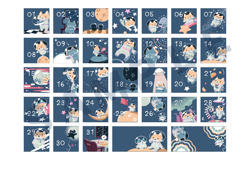 【有料版】2023年7月の猫と宇宙の旅な日付シートセット