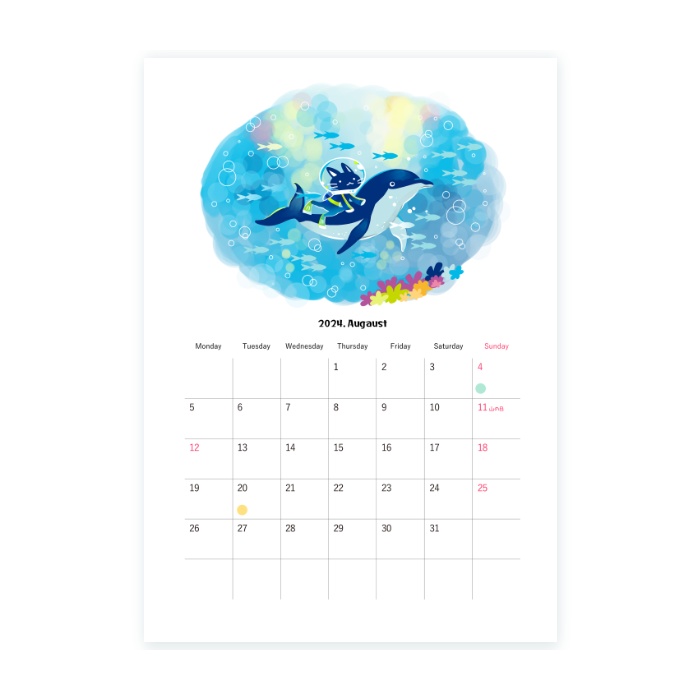 2024年8月の夢の中の水族館な日付シート
