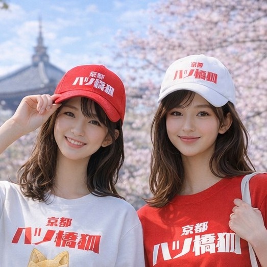 【八ツ橋狐】 キャップ (ロゴver 白・赤)