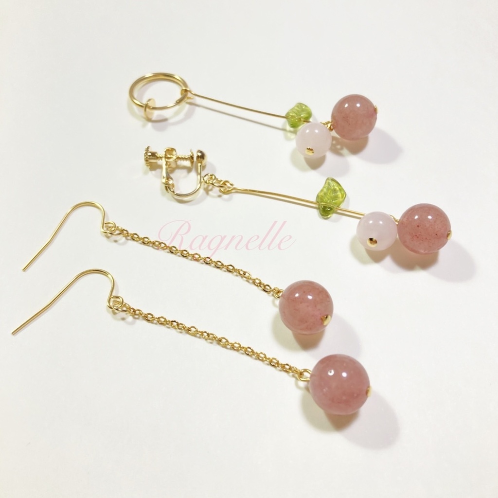 さくらんぼのピアス 天然石の大人なフルーツモチーフ