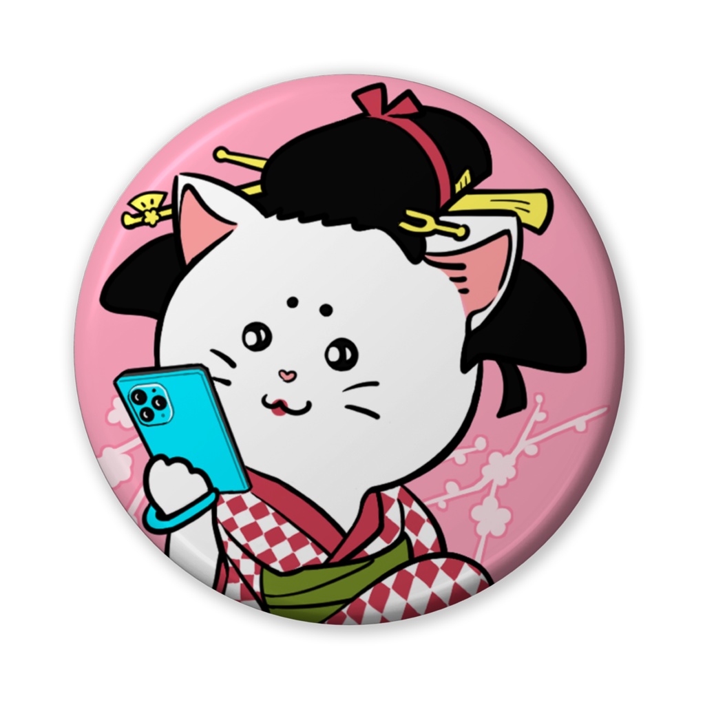 浮世絵風スマホを見る猫