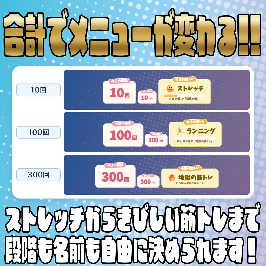 【リリース開始セール中!!~10/5まで】歩数も腹筋も朝ごはん代も!なんでも合計カウンター【わんコメテンプレート】