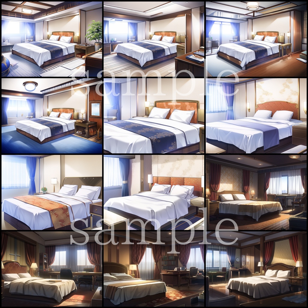 【無料有】ホテルのベッドルーム【AI作成TRPG背景素材】