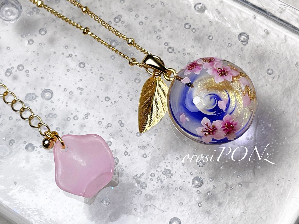 【三日月宗近】水紋和桜ペンダント