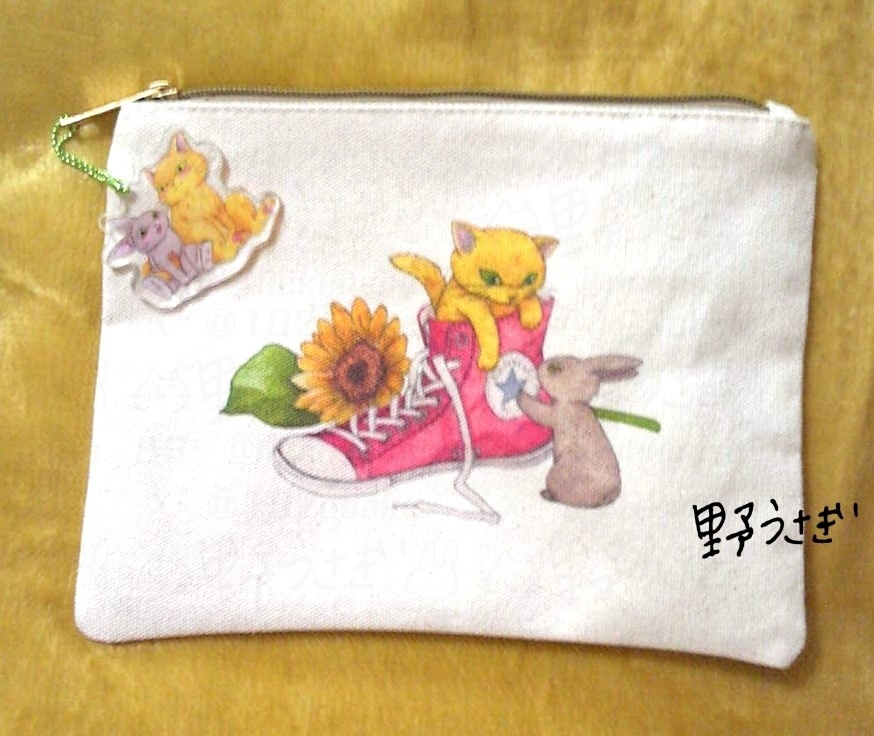 ねこうさトートバッグ + ポーチ(チャーム付き) 紅白セット