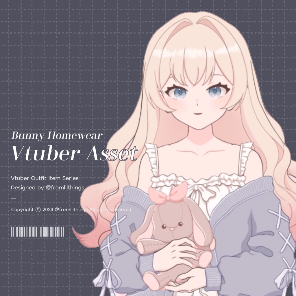 [Live2Dアイテム] Rigged Bunny Homewear, Live2D asset, VTuber Item, Live2D Item, Live2D Asset, Vtuber Outfit Asset, Vtuber Plushie Asset