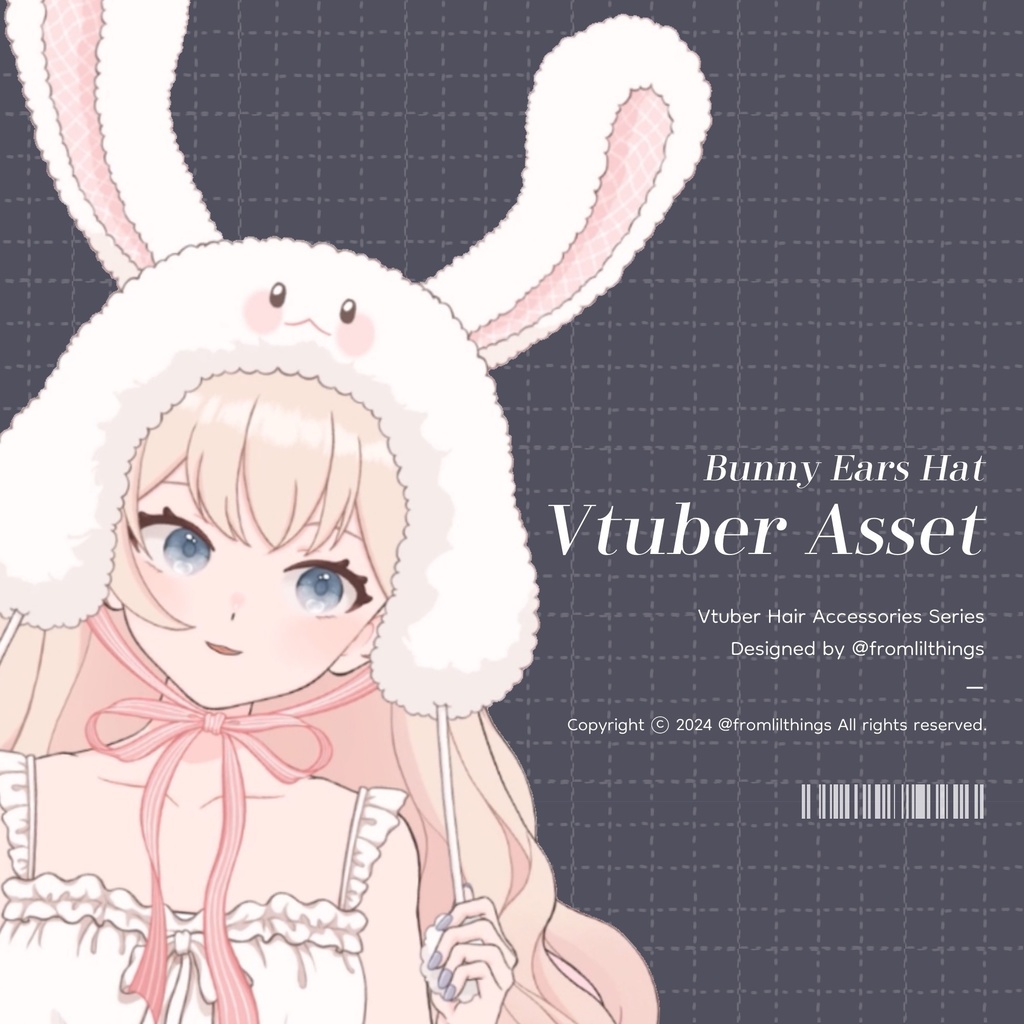 [Live2Dアイテム] Rigged Bunny Ears Hat, Live2D asset, VTuber Item, Live2D Item, Live2D Asset, Vtuber Hair Accessories Asset, Vtuber Hat Asset
