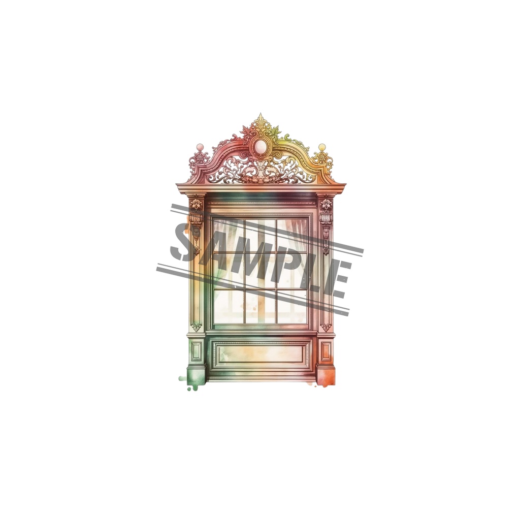 【虹色カフェシリーズ】水彩アンティーク風クリップアート10点セット/PNG背景透過