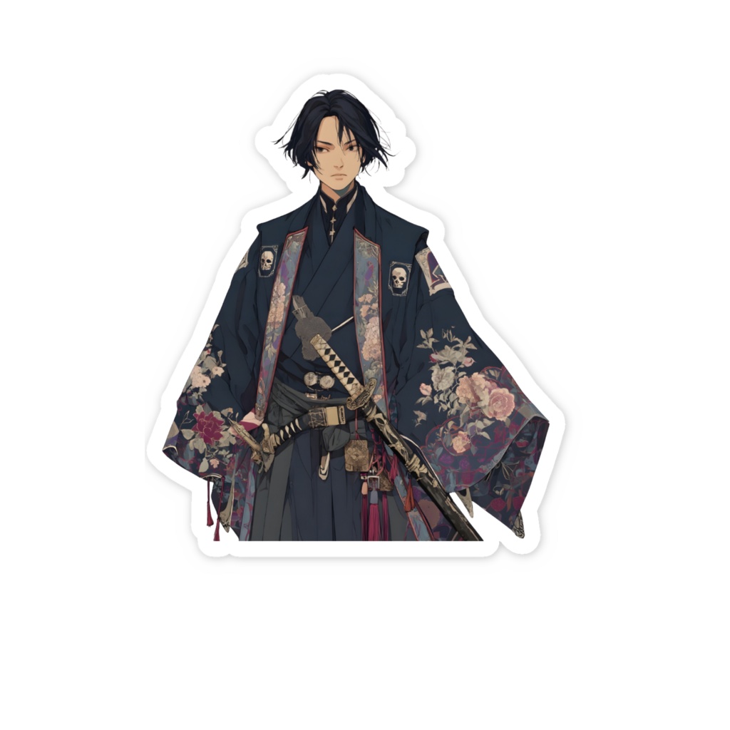 和風ゴシックアニメ調サムライステッカー(ヒジカタ)
