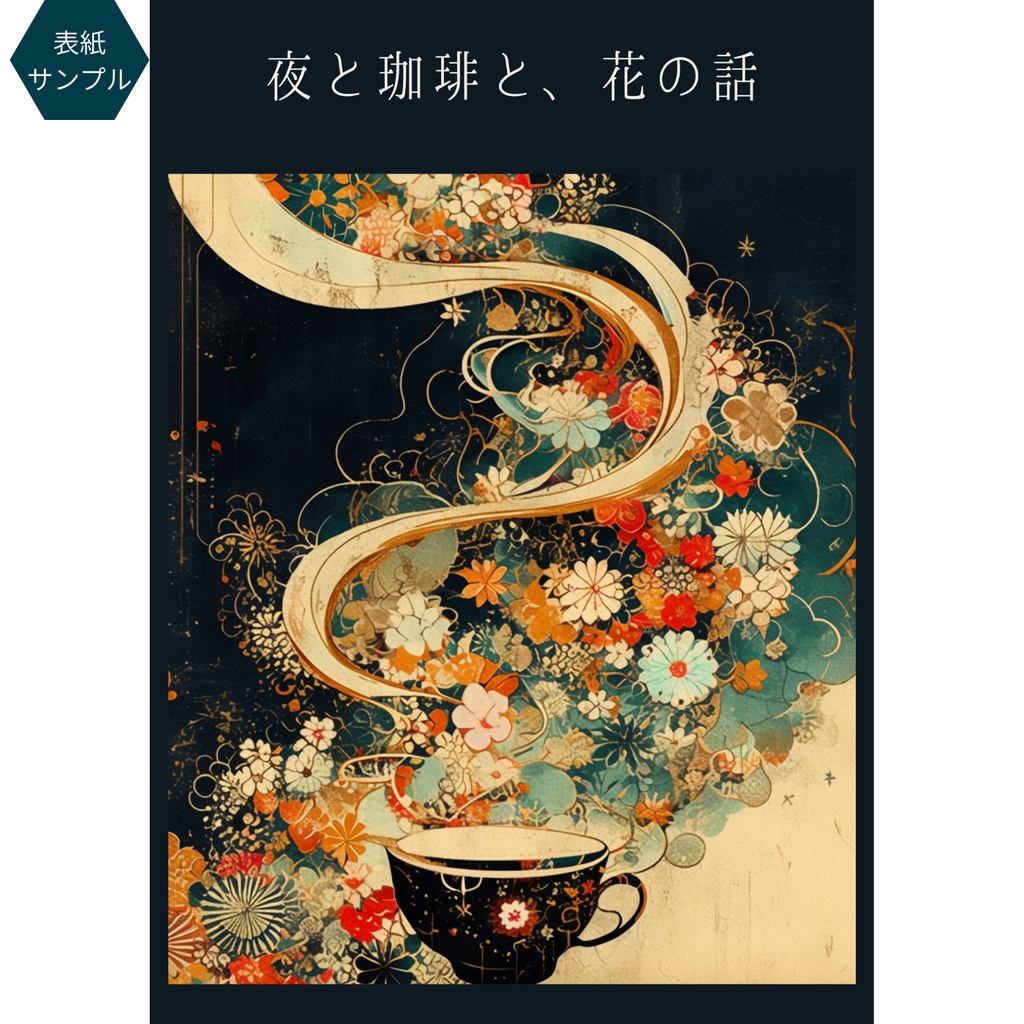 花香る珈琲の和モダンイラスト|同人誌表紙素材(余白3種)|A4ポスター印刷用付