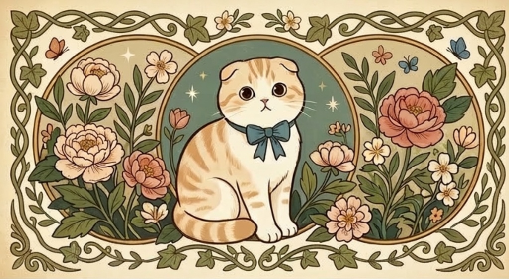 【印刷して使える】ヴィンテージ猫のコラージュシート&メッセージカードセット(A4.1枚・PNG7枚 計8枚)