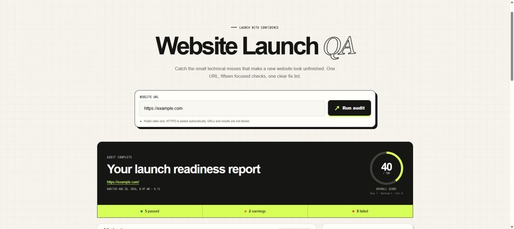 Website Launch QA|Webサイト公開前15項目チェックツール(Next.jsソースコード)