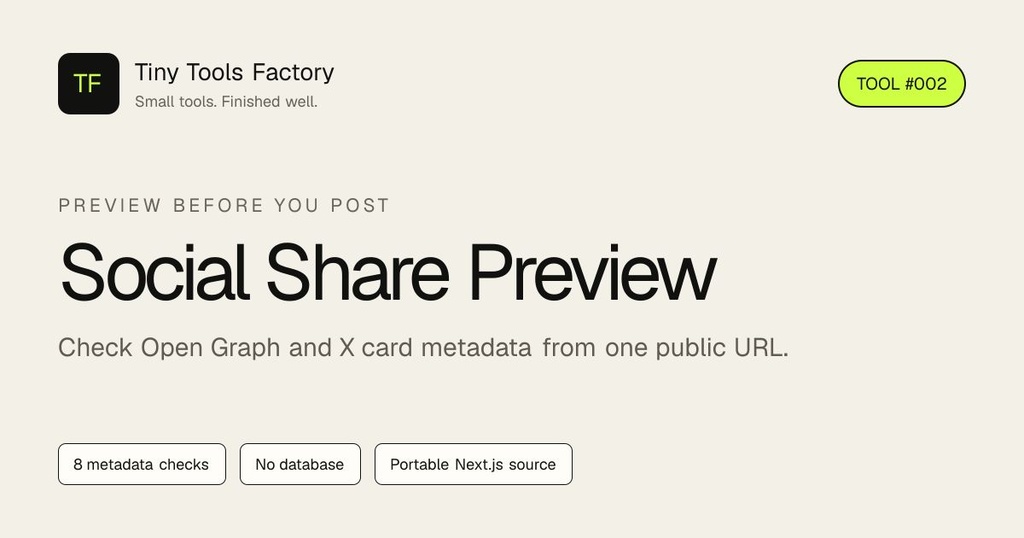 Social Share Preview｜SNS共有前のOGP・Xカード8項目チェックツール（Next.jsソースコード）