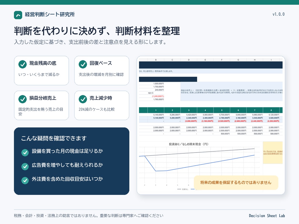 一人会社の12か月資金繰り・事業支出シミュレーター|Excel・Google Sheets