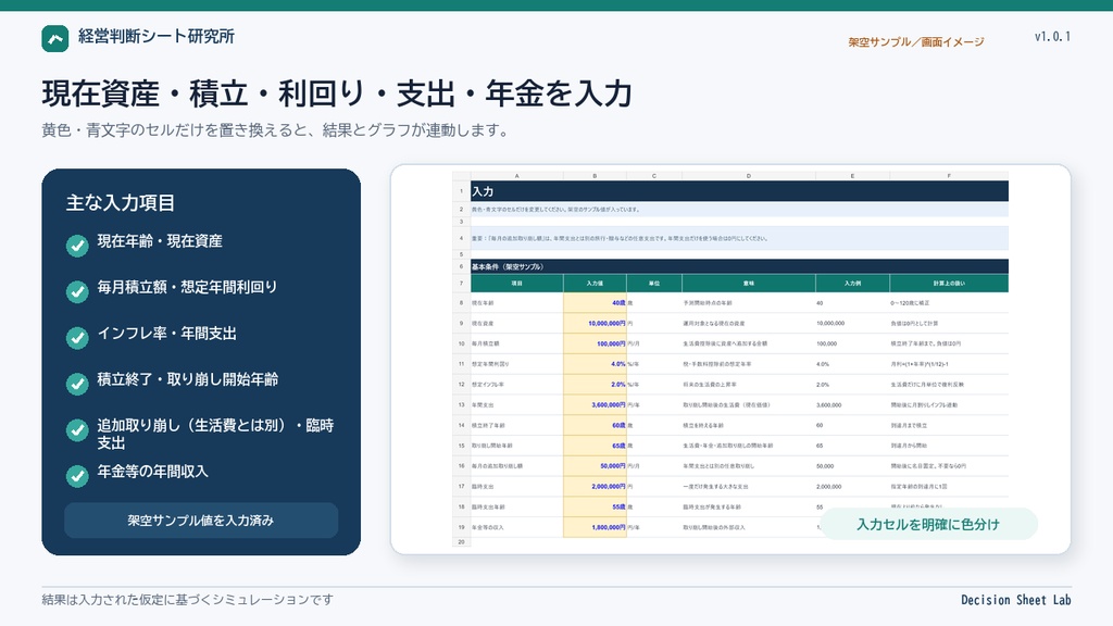 個人資産の積立・取り崩し30年シミュレーター|Excel・Google Sheets