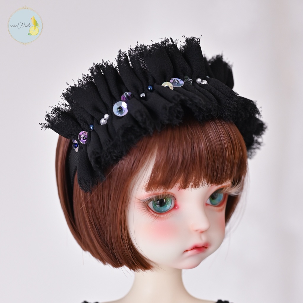 シルクシフォン カチューシャ*noir shadow*1/4&1/3 size