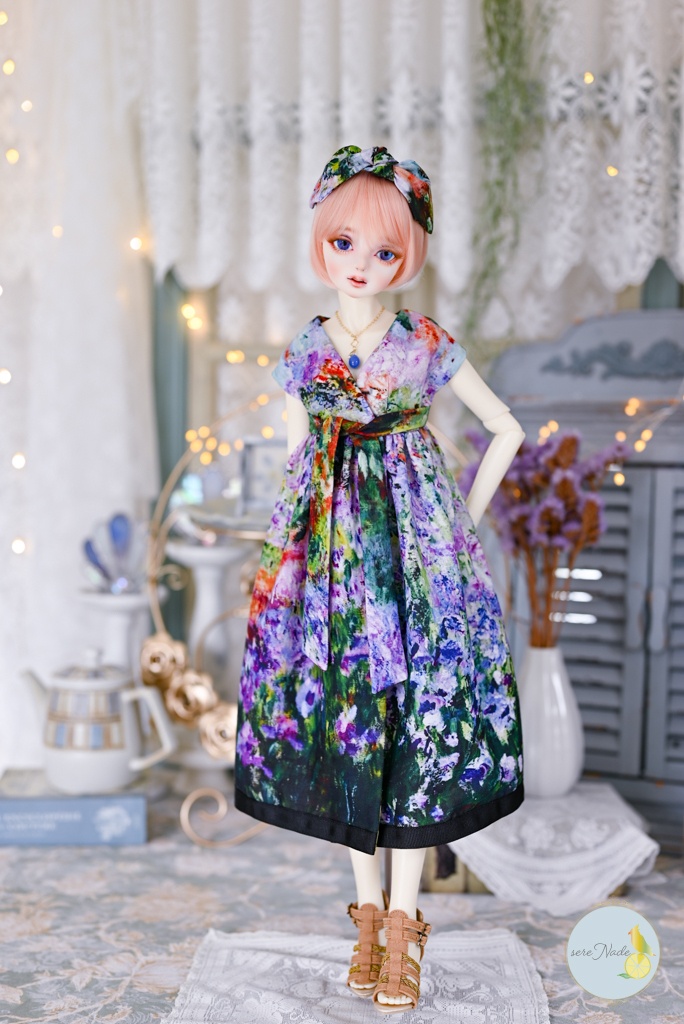 【モネの庭、アイリス】1/3size カシュクールワンピース 2点set+おまけ付き