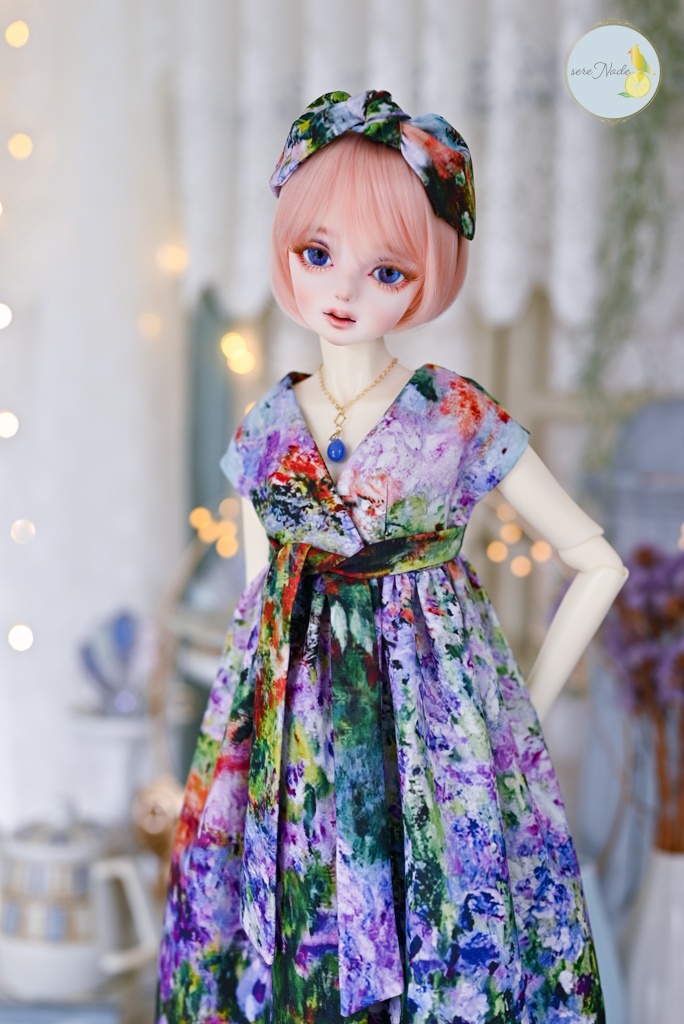 【モネの庭、アイリス】1/3size カシュクールワンピース 2点set+おまけ付き