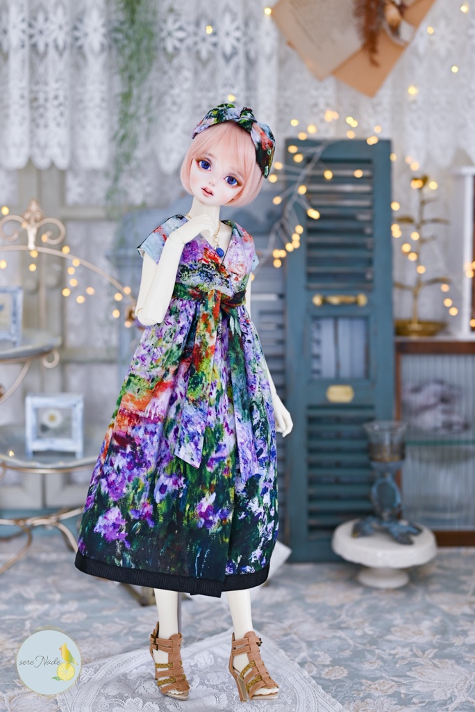 【モネの庭、アイリス】1/3size カシュクールワンピース 2点set+おまけ付き