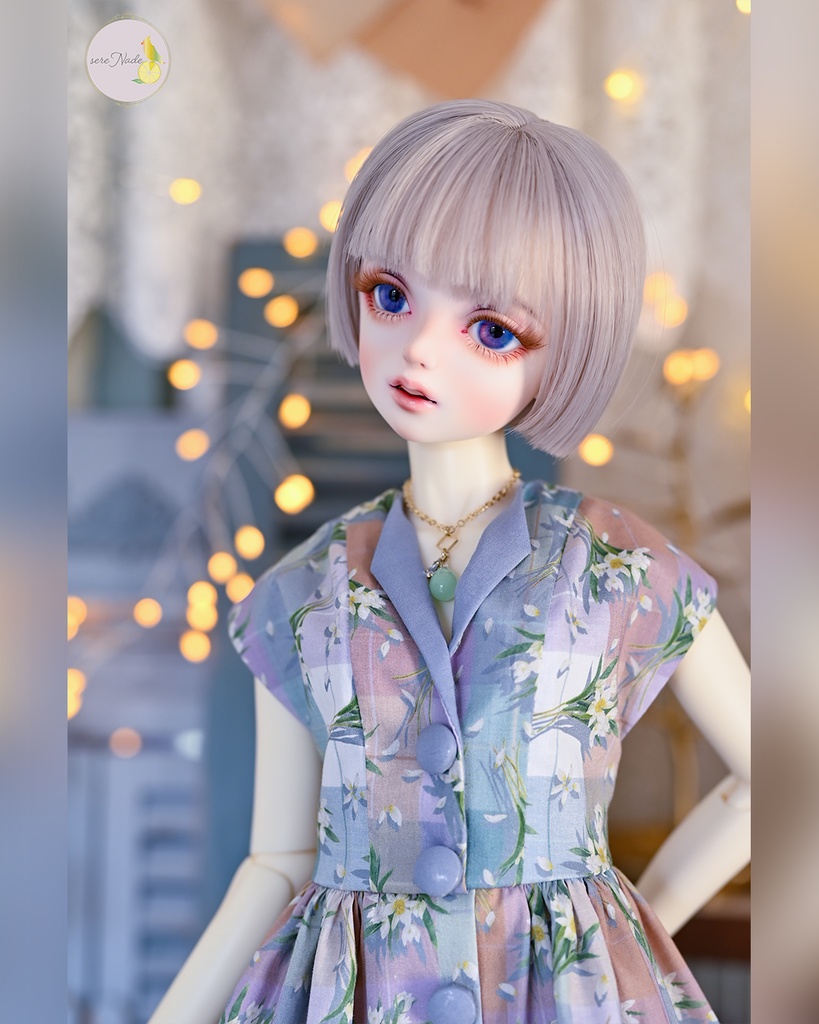 【the 1950s】くるみボタンの開襟ワンピース/twilight lavender