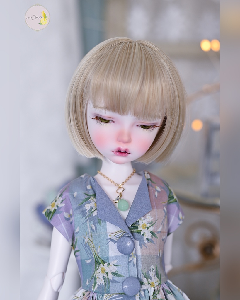 【the 1950s】くるみボタンの開襟ワンピース/twilight lavender