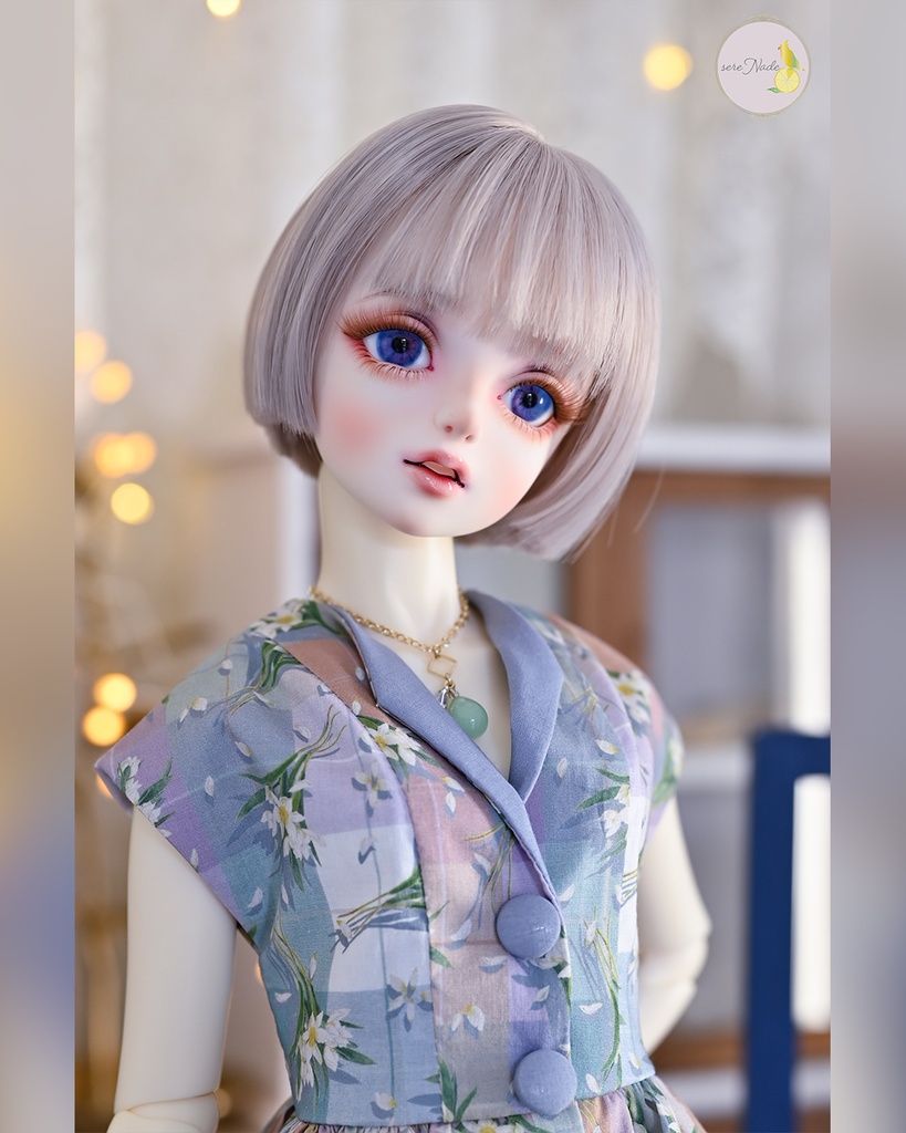【the 1950s】くるみボタンの開襟ワンピース/twilight lavender