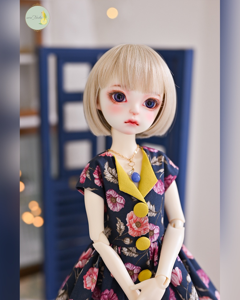 【the 1950s】くるみボタンの開襟ワンピース/moonlight navy