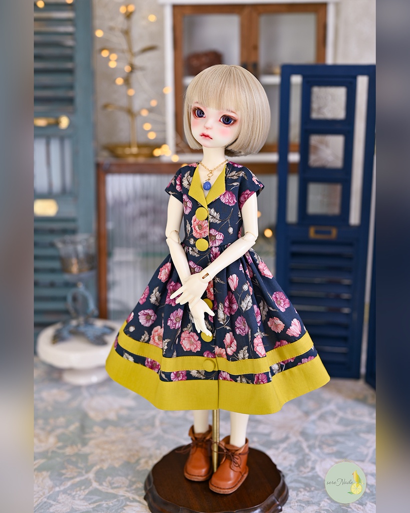 【the 1950s】くるみボタンの開襟ワンピース/moonlight navy
