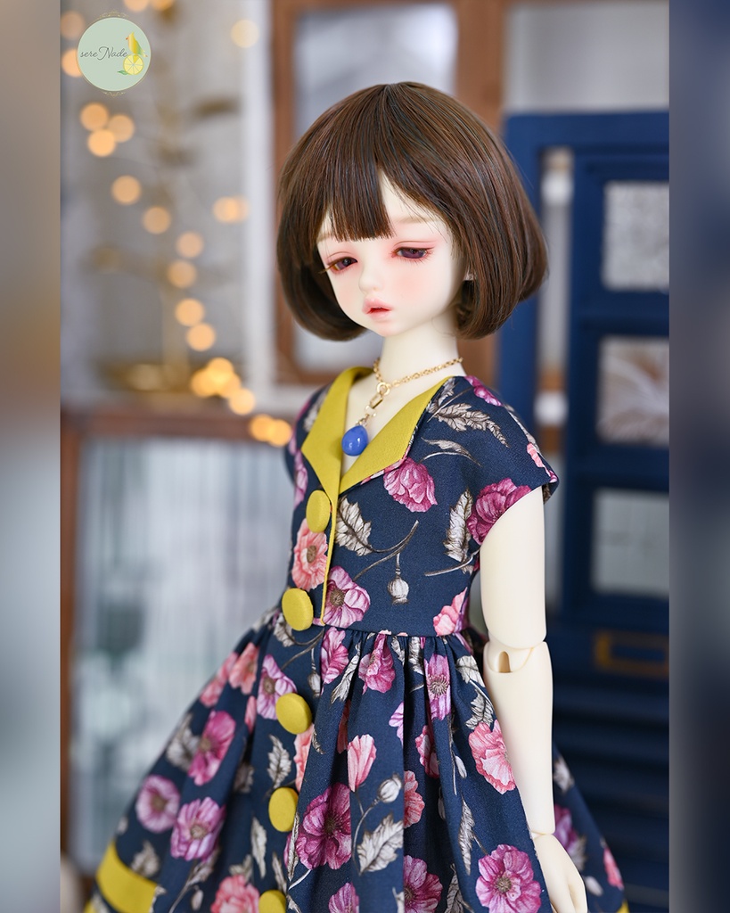 【the 1950s】くるみボタンの開襟ワンピース/moonlight navy