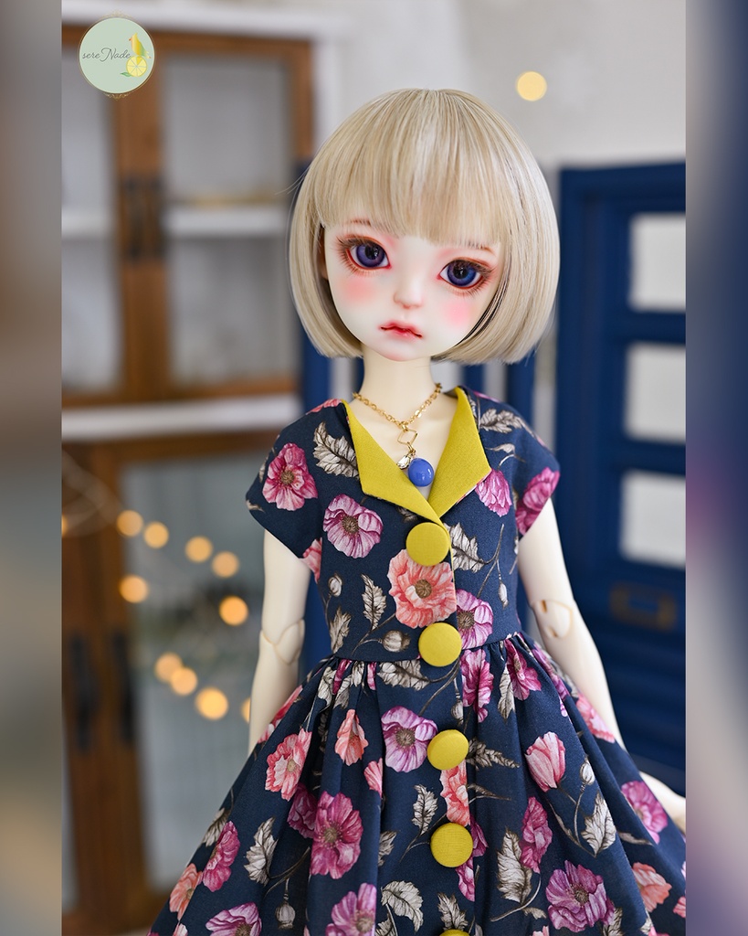 【the 1950s】くるみボタンの開襟ワンピース/moonlight navy