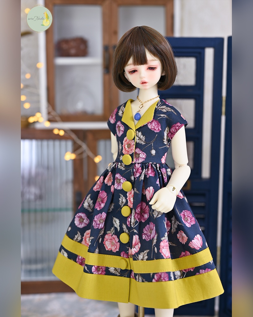 【the 1950s】くるみボタンの開襟ワンピース/moonlight navy