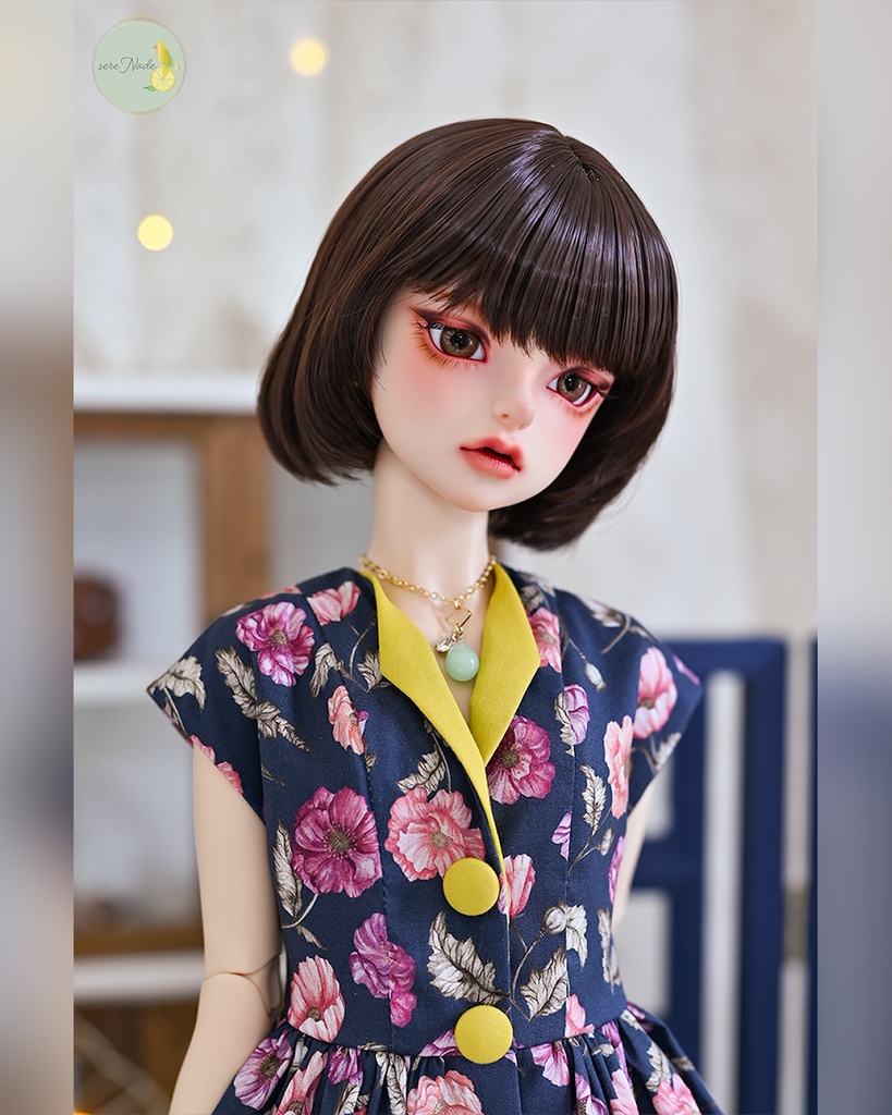 【the 1950s】くるみボタンの開襟ワンピース/moonlight navy