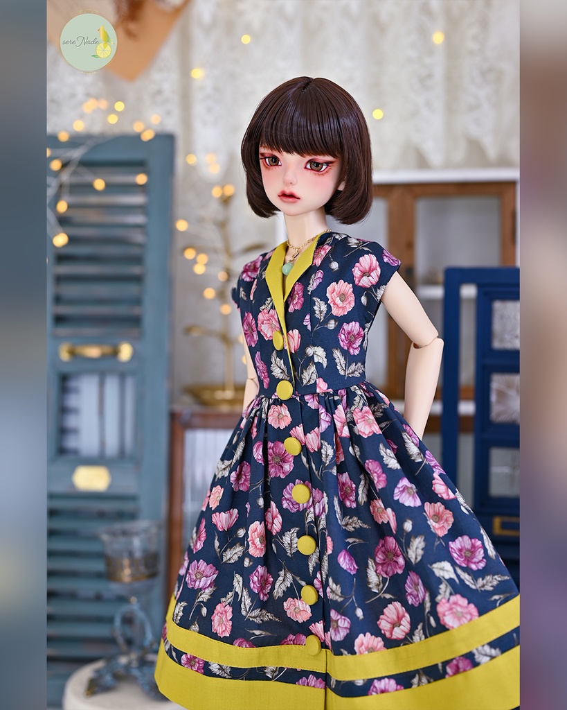 【the 1950s】くるみボタンの開襟ワンピース/moonlight navy