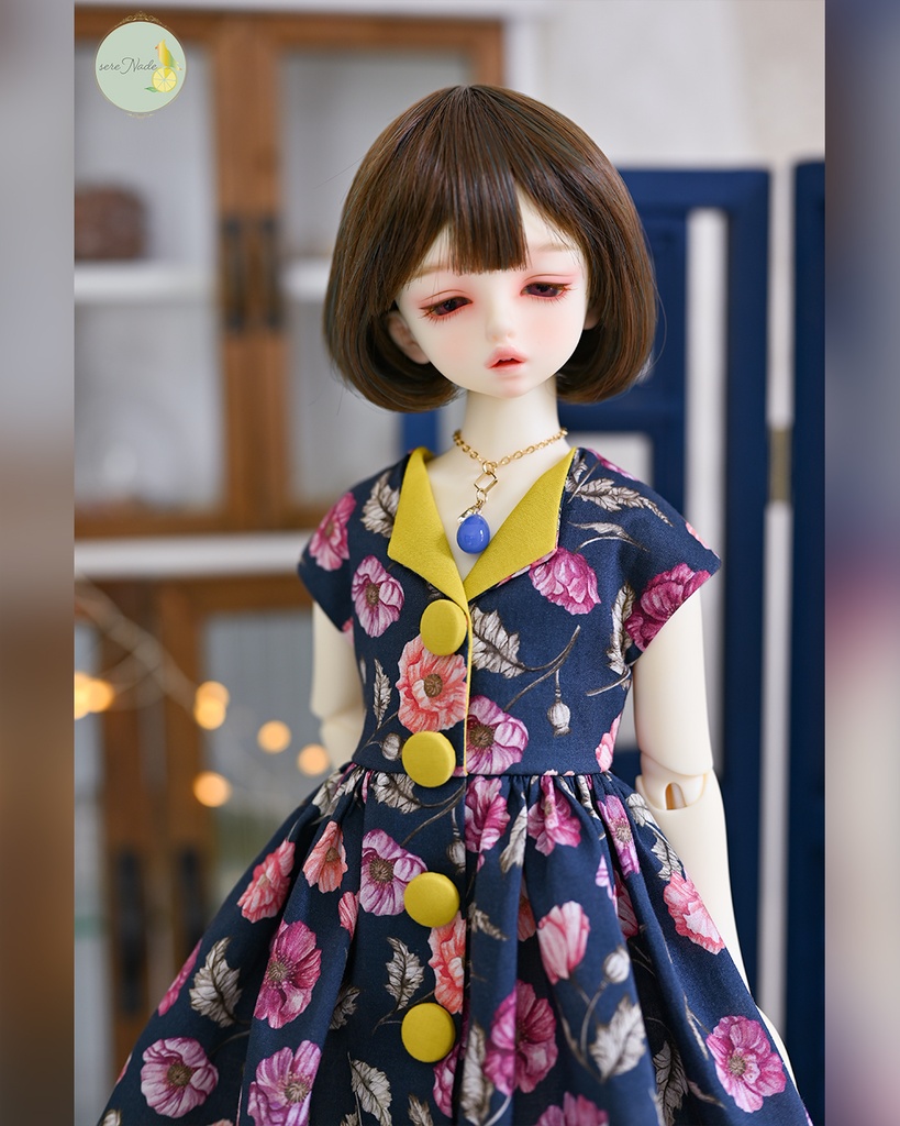 【the 1950s】くるみボタンの開襟ワンピース/moonlight navy