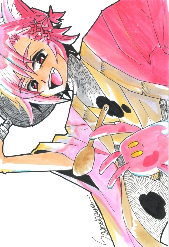 ポストカードサイズ アナログ原画（ジーク）＋描き下ろしミニ色紙