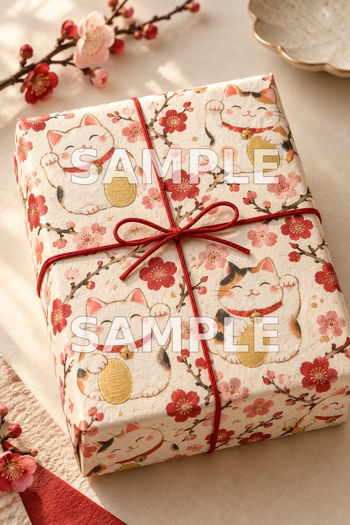 招き猫の福あつめ|和柄デジタルペーパー5柄 Maneki-neko Good Fortune Collection | 5 Japanese Digital Papers