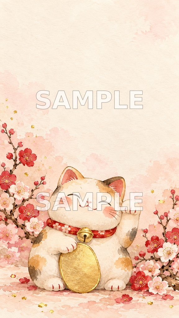 招き猫の福あつめ|和柄デジタルペーパー5柄 Maneki-neko Good Fortune Collection | 5 Japanese Digital Papers