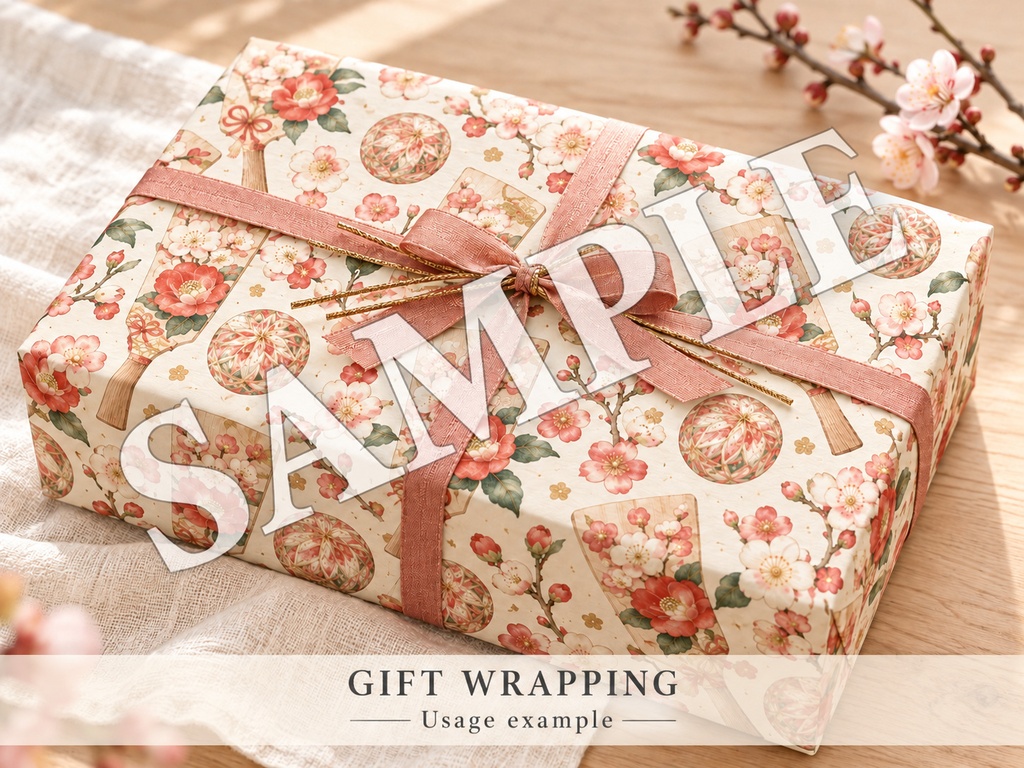 羽子板と手まりの花あそび|和柄ペーパー5柄 Floral Hagoita & Temari | 5 Japanese Digital Papers