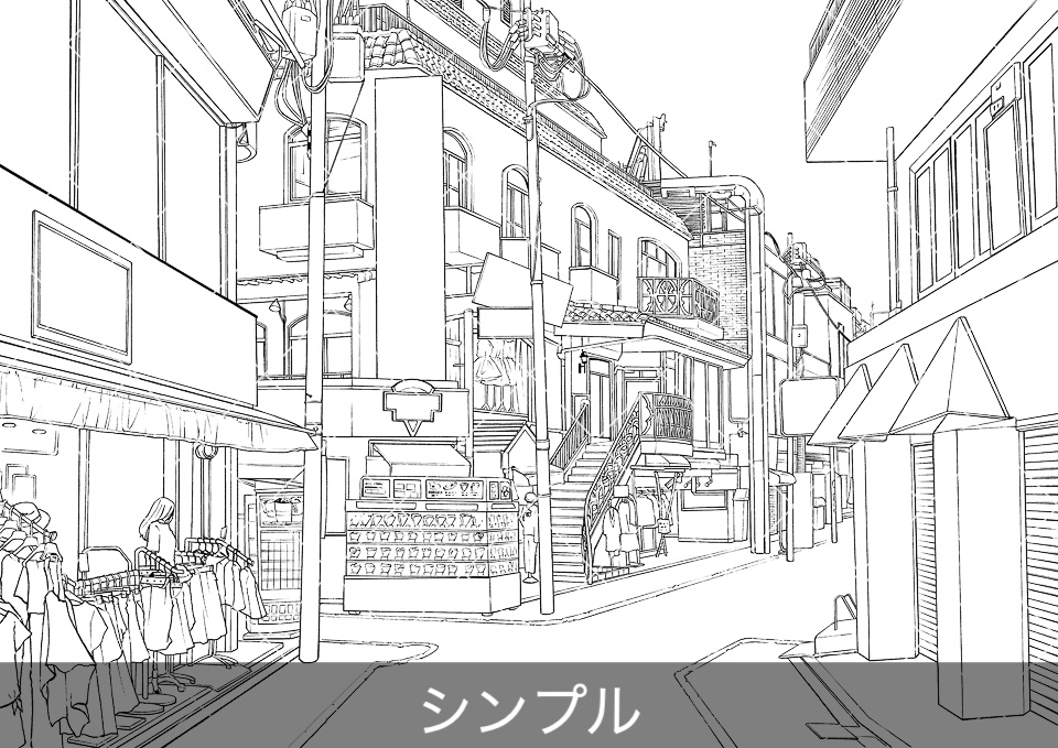 デジタル線画素材集〈都会の繁華街編〉